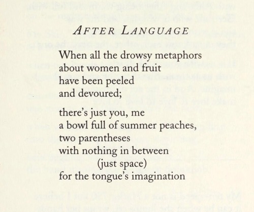 songsforgorgons: “After Language” by Chaia Heller, from My Lover Is a Woman: Contemporary Lesbian Love Poems edited by Lesléa Newman (1996).