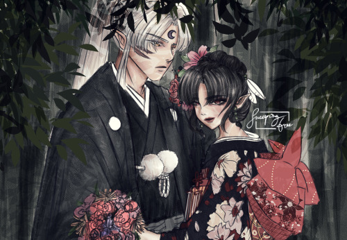 sweepingtree: It’s Sesshoumaru and Kagura’s pre-wedding photoshoot! Drawing this made me realise tha