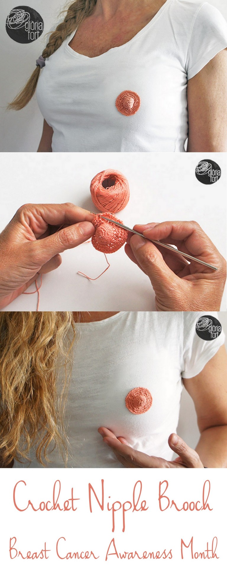 DIY Crochet Nipple Brooch for Breast Cancer... | True Blue Me & You