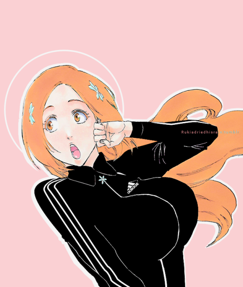 rukiadriedhisrain:Orihime wearing a tracksuit instead of her orignal outfitbased off of kaflowypiec 