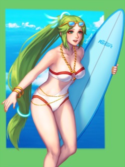 Fandoms-Females:  The Mistresses Of Gaming #1 - Surfs Up ( Summer_Palutena_By_Bellhenge