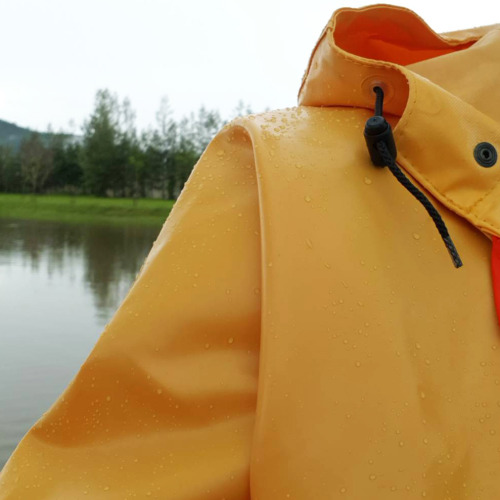 Guy Cotten X-trapper raincoat on a rainy day. Its hard to capture the true beauty of the yellow cap 