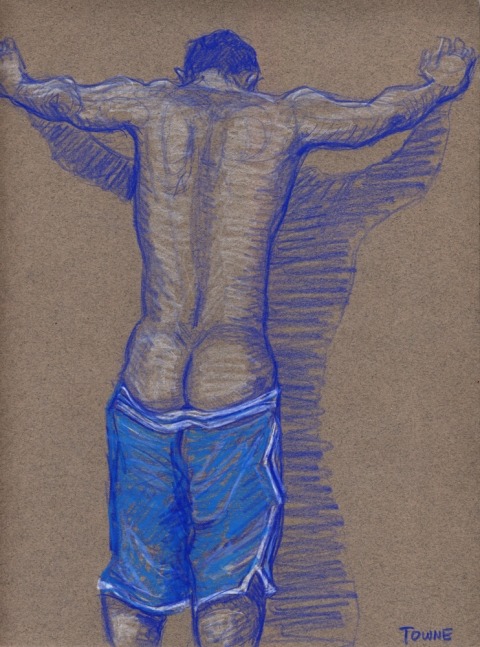 artmales:  “Klaus - Backside, Blue Gym Shorts"  George Towne 