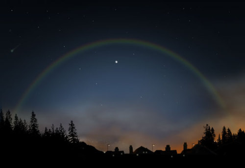 sixpenceee:A moonbow is a rainbow caused by moonlight. It’s a bit fainter than an actual rainbow. Mo