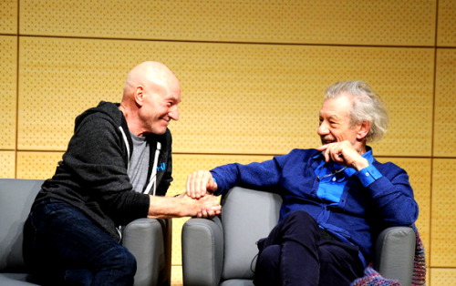 fourteenacross: fuckyeahsirpatrickstewart: Sir Patrick Stewart &amp; Sir Ian McKellen (1/28/14, 