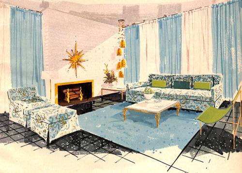 vintagediggs: 1957. Woman’s Day from an article titled How to use color in your home.  Co