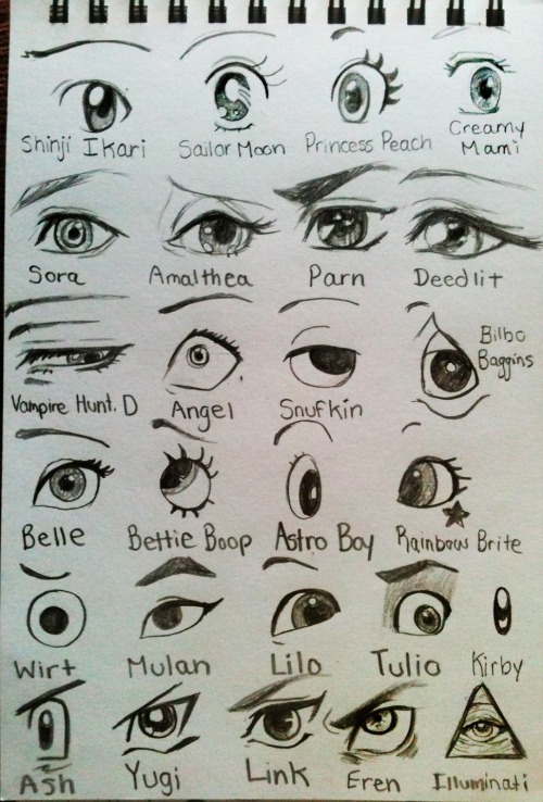 spookyshinobi:theinternetcitizen:doublemaximusart:Bored? Study eyes from random characters! :DWhat a