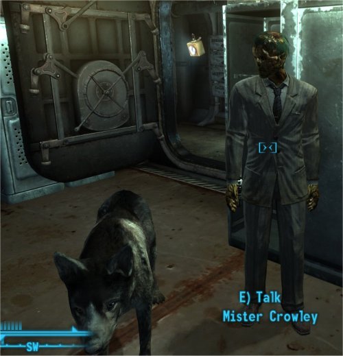 sithcandy:I was so shocked I forgot to take weapons with me to Vault 108. What is Mister Crowley doi