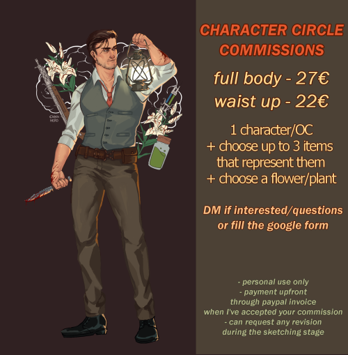 chickenhero:chickenhero:CHARACTER CIRCLE COMMISSIONSAny character/OC surrounded by a circle of items