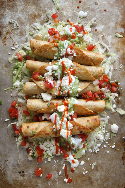 in-my-mouth:  Chicken Flautas with Spicy Avocado Sauce
