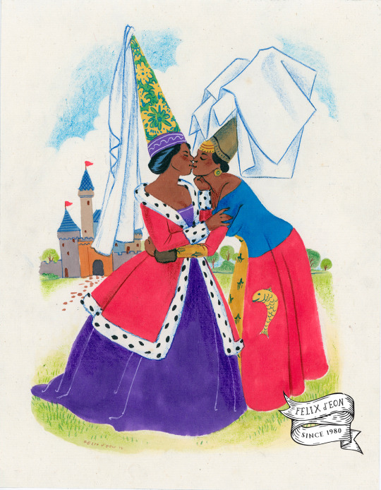 Happily Ever After. Two princesses in love, in a medieval tale of love. Drawn in mid century style. Everything in my Etsy shop...