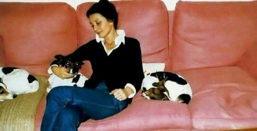 Audrey Hepburn photographed with her Jack Russell terriers, at La Paisible in Switzerland, 1987