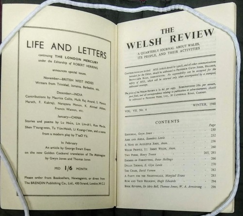 Contents page for the magazine "The Welsh Review"