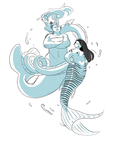 Here is some of the very first concept art I made for my OGN, Thirsty Mermaids, and their final desi