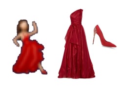 impossiblycastiel:  Steal Her Look: Dancing Emoji Marchesa silk gazar gown (Ů,950) Casadei pumps (ũ,300) 