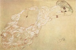 colin-vian:    Gustav Klimt - Partially Draped Nude Lying on Stomach, 1910 