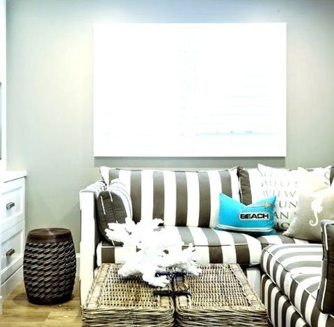 Beach Style Family RoomSmall Beach Style Enclosed Light Wood Floor Family Room Photo With Gray Walls