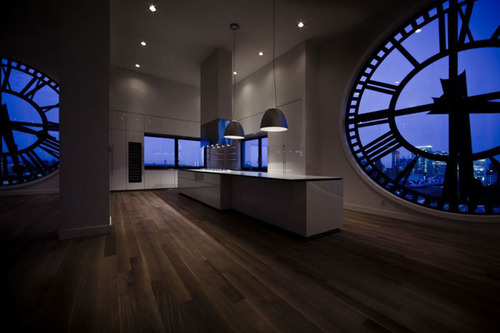 Old clock tower that has been converted into a penthouse apartment.