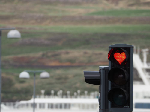 nevver:Stop, in the name of (heart-shaped traffic lights, Iceland).