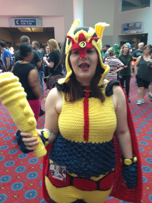 An entirely crocheted Big Barda. 