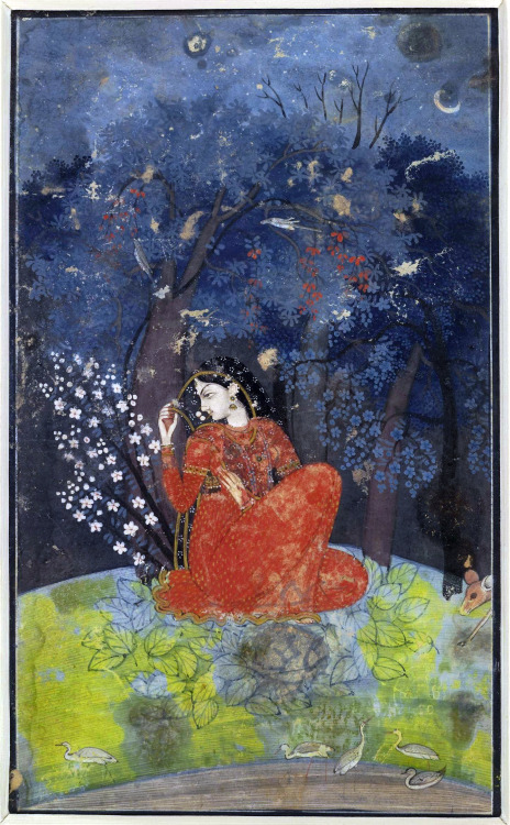 A lady awaits her lover in the forest, Ashta Nayika 1775-1780; Kangra, India