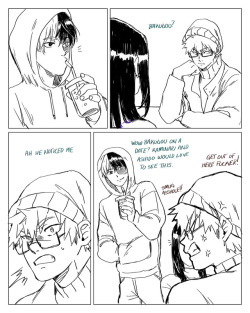 littleroundpumpkin:  Momo then invites Shouto to join them much to Katsuki’s dismay. Small comic for @blamedorange‘s Coffee Shop AU, in which Todoroki DOES notice Bakugou and Momo. There might be a part two, who knows.