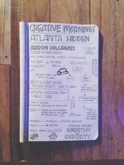 creativemornings:  Lauren Manning was traveling and earned her CreativeMornings Globetrotters badge in Atlanta with these wicked sketchnotes. 