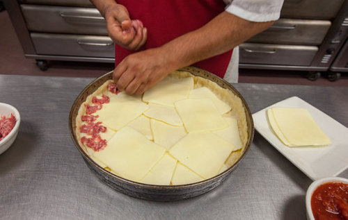 Beautiful to behold: the anatomy of a classic deep-dish pizza.