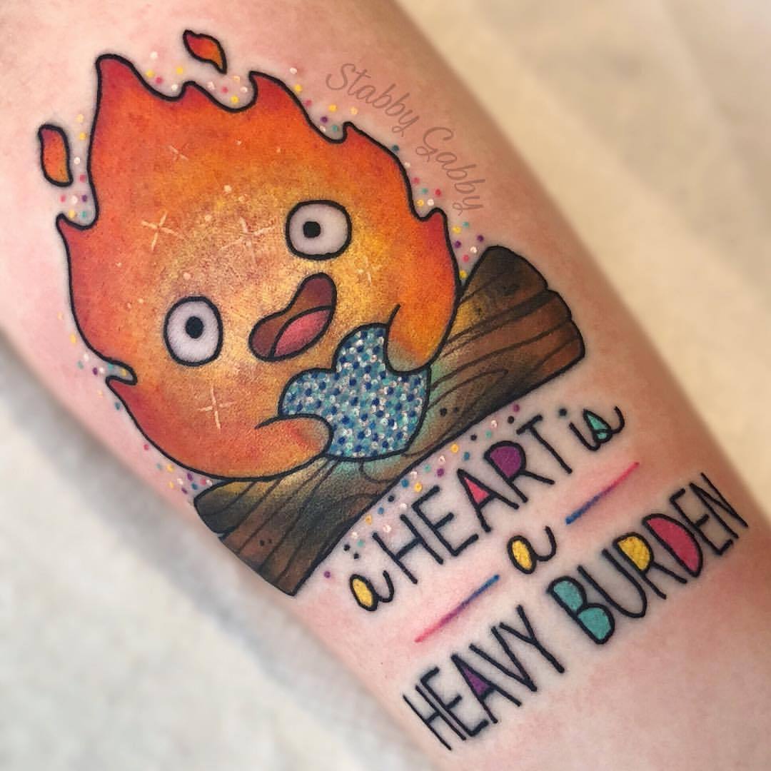 First tattoo Calcifer from Howls Moving Castle by Vicky LeGuilcher in  WestonsuperMare in SW England  rtattoos