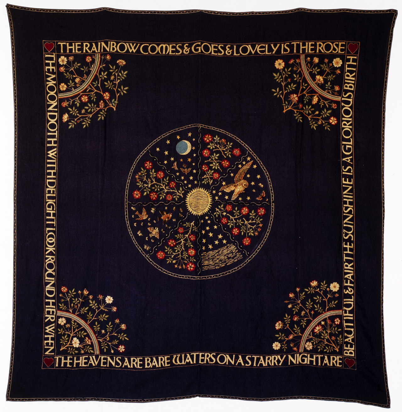 mephistophelia:Mary Jane Newill, Bedcover, ca. 1908, linen embroidered with colored