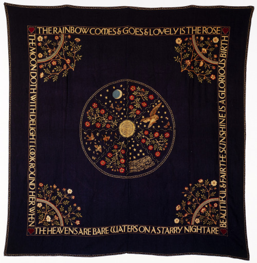 mephistophelia:Mary Jane Newill, Bedcover, ca. 1908, linen embroidered with colored wools