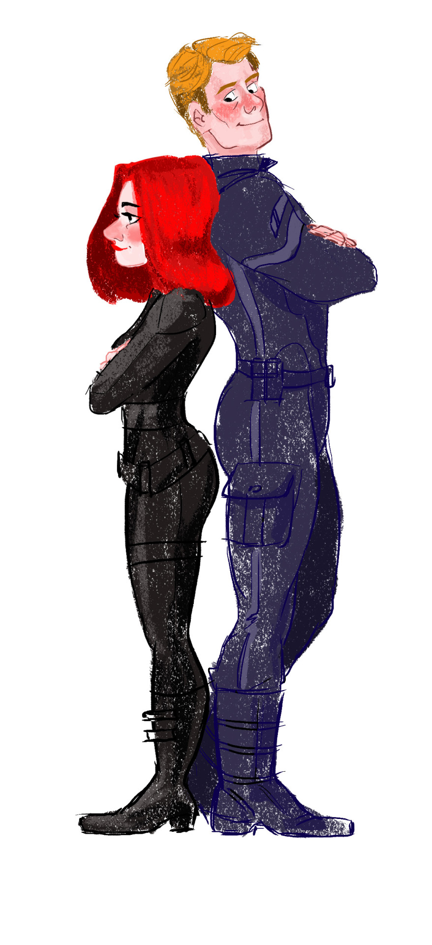 thingsfortwwings:
“ [Image: Natasha Romanoff and Steve Rogers standing back to back; Steve is looking backwards over his shoulder at Natasha.]
hemings-way:
“ more cuties
” ”