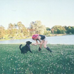 Throwback Tuesday. Wearing the same shit I do now, pink hair, half sleeve, playing with the same dog I do now :) 2009