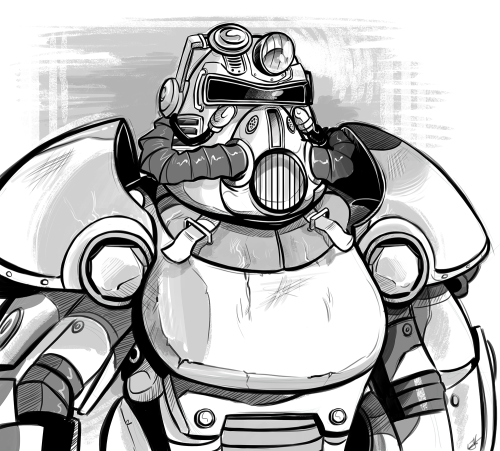 laurajay101: T-51 power armour sketch commission for Fallout reddit moderator, Alex.