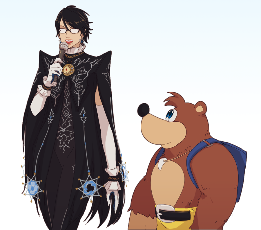 forceguardian:  oeilvert:banjo looking up to bayonetta @scribblehooves