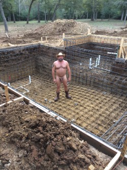 ghostbear2012:  First one naked in the new pool.  Bear Ranch near Austin Texas.