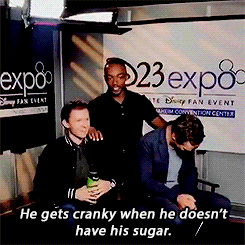 cumberbatchlives: Anthony Mackie crashing a interview with Benedict Cumberbatch and Tom Holland at D