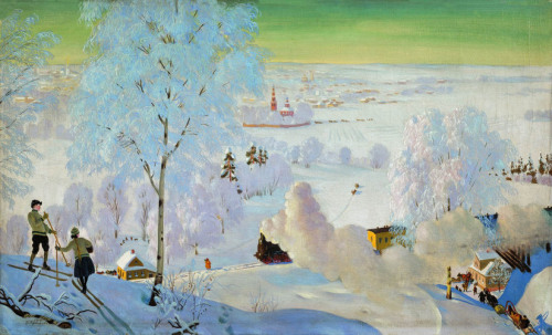 Skiers, 1919, Boris Kustodiev