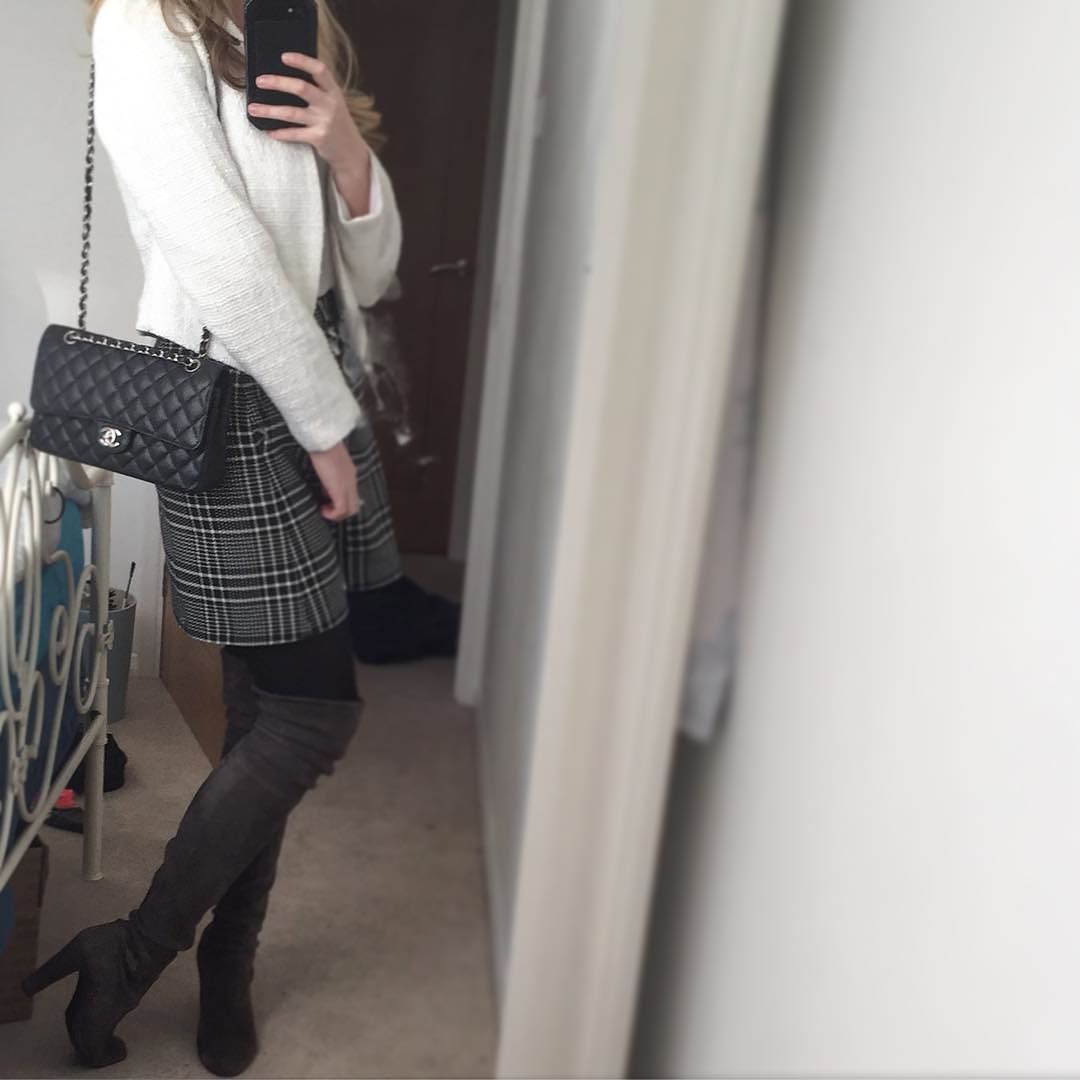 Sometimes I wear clothes &hellip; Boots: @stuartweitzman skirt: @zara bag: @chanelofficial