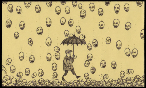 sixpenceee:Creepy monster drawing by Don Kenn. All of them were drawn on post its. More of his work here