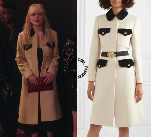  Who: Emily Alyn Lind as Audrey HopeWhat: Gucci Belted Wool Coat - Sold OutWhere: 1x11 “You Can’t Ta