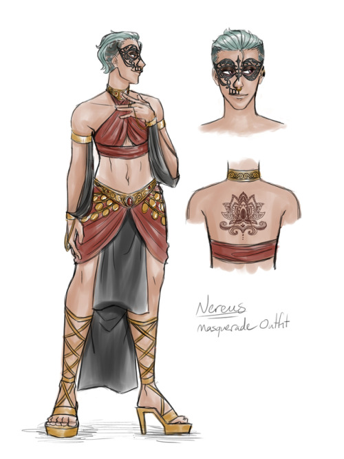 ironphoenixart: My apprentice Nereus in their masquerade outfit ✨ Dark, rich colours and dipped in g