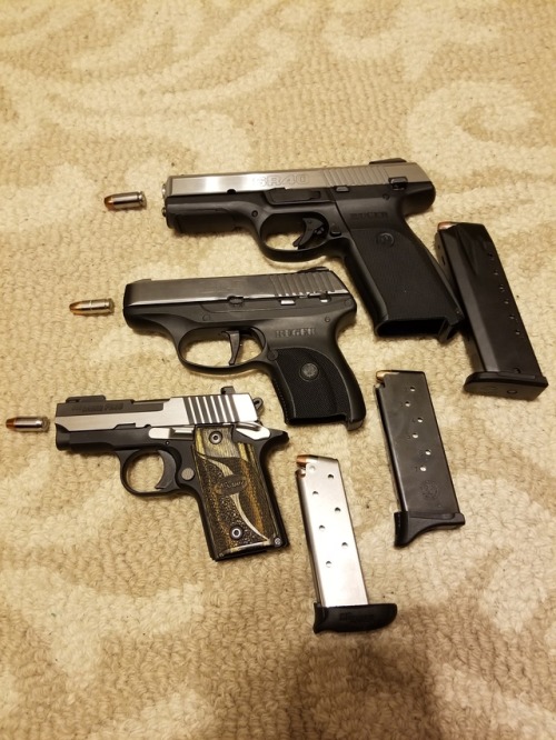 Ruger SR40, Ruger LC9, and Sig Sauer P238.