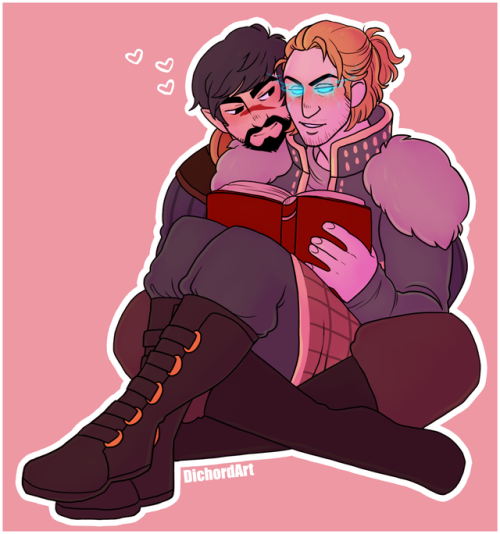 skasha: I commissioned @dichordart for my elf-blooded Hawke cuddling with Justice and Ande
