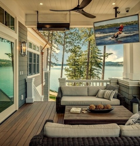 Roof Extensions - Decka Sizable Transitional Outdoor Kitchen Deck With A Roof Extension And A Second