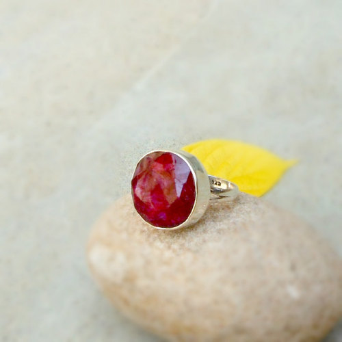 Sterling silver Red Ruby Ring Round Bezel Silver Ring Gemstone Rings Handmade Silver Jewelry Birthda