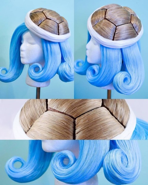 I love how this Squirtle wig turned out! Everything here is made from wig fiber save for the foam ba