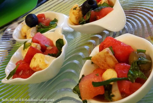 Sweet & Savory Watermelon Salad with mozzarella, feta, olives and fresh basil …. refreshi