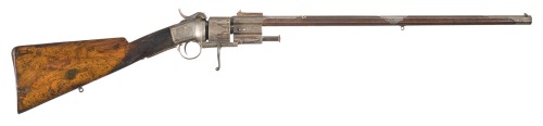 Engraved and gold decorated percussion revolving rifle crafted by Cogswell of London, mid 19th centu