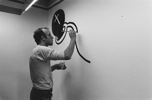 Keith Haring In The Process Of Creating His Amsterdam Notes Piece At The Stedelijk Museum, 1986